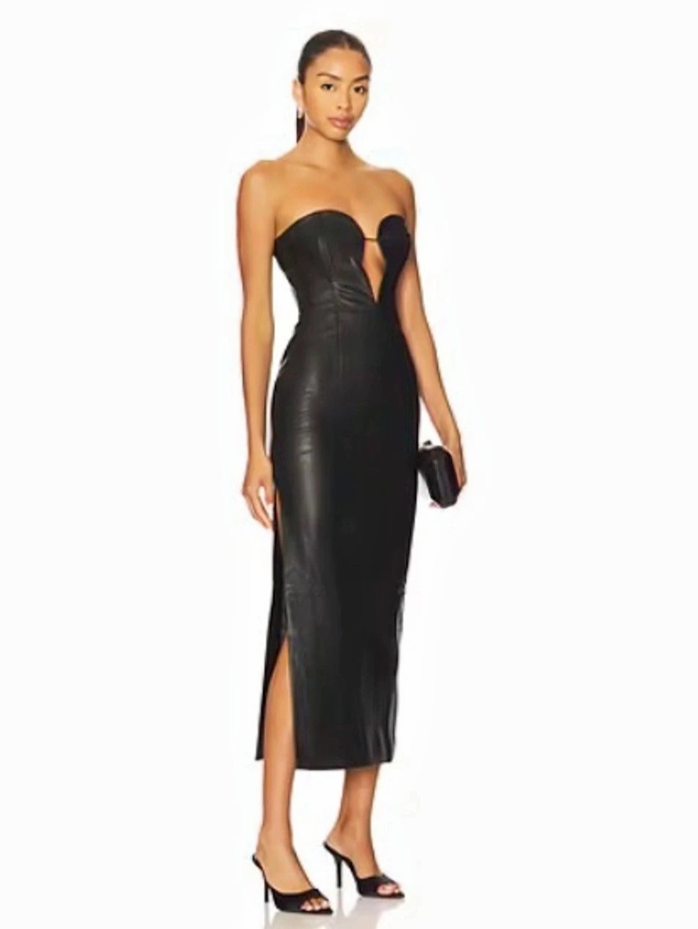 Bardot Eleni Vegan Leather Midi Dress Black US 12